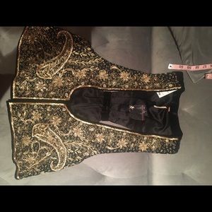 Free People Black Velvet and Gold Brocade Vest